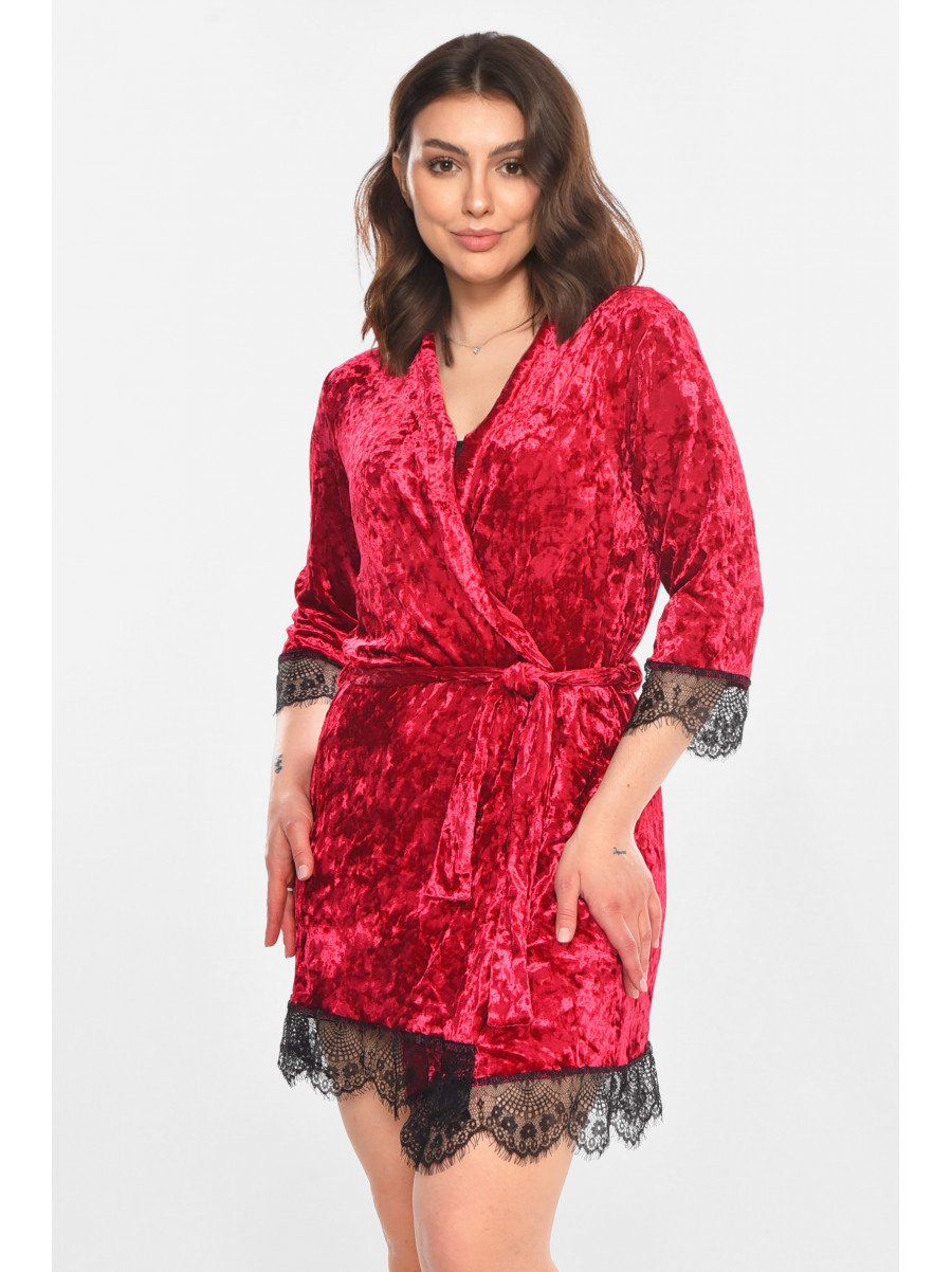 Халат женский велюровый тёмно-розового цвета 212316C