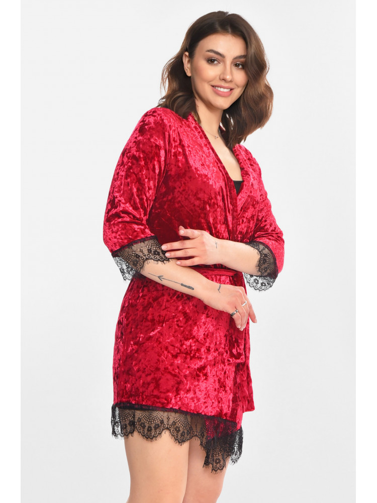 Халат женский велюровый тёмно-розового цвета 212316C