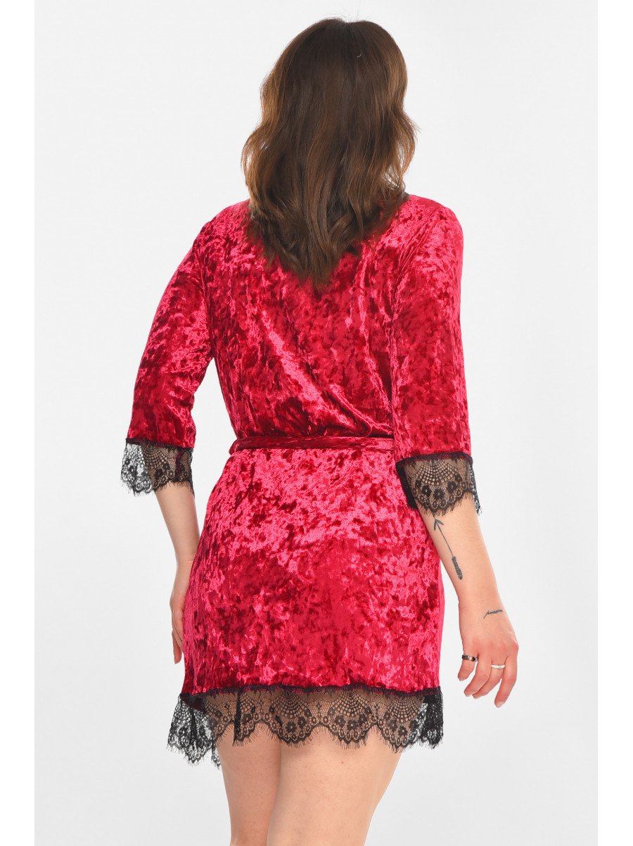 Халат женский велюровый тёмно-розового цвета 212316C