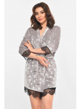 Халат женский полубатальный велюровый серого цвета 212317C Халат женский полубатальный велюровый серого цвета 212317C