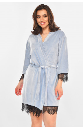 Халат женский полубатальный велюровый голубого цвета М16/1 212318C
