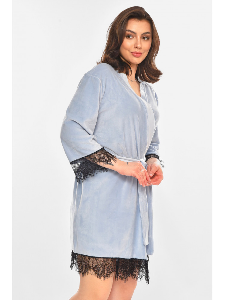 Халат женский полубатальный велюровый голубого цвета М16/1 212318C