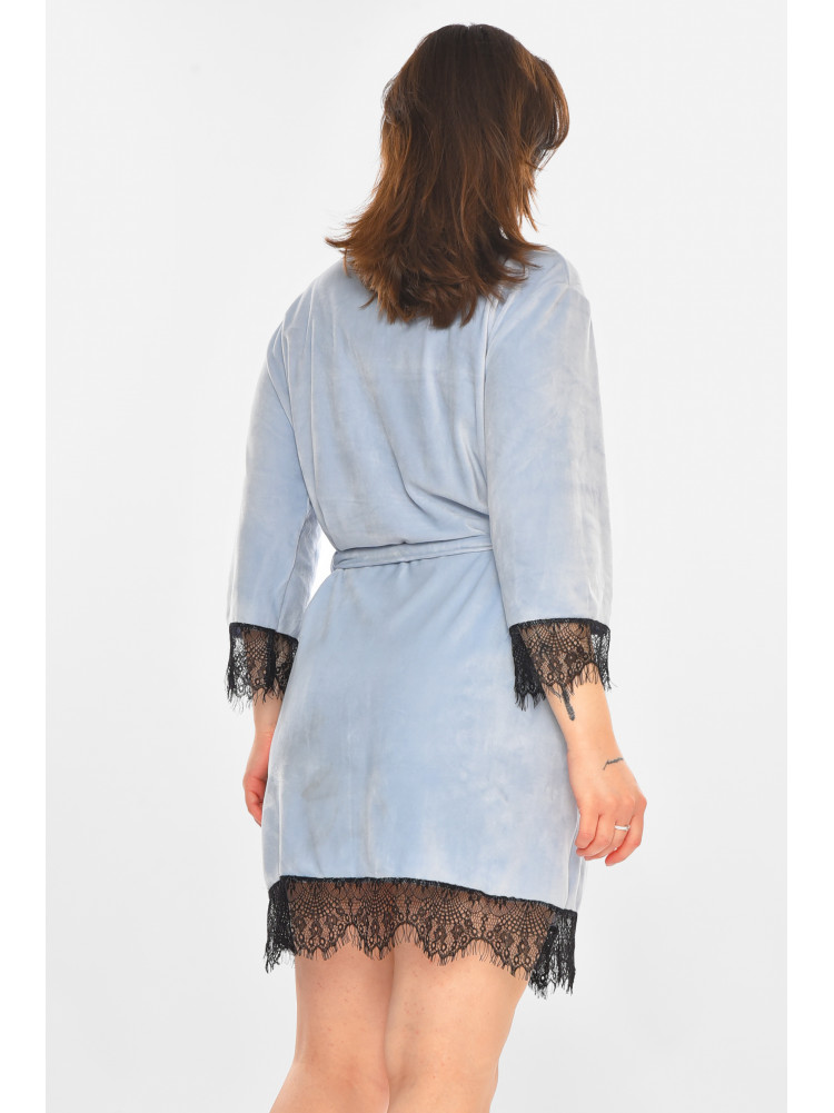 Халат женский полубатальный велюровый голубого цвета М16/1 212318C