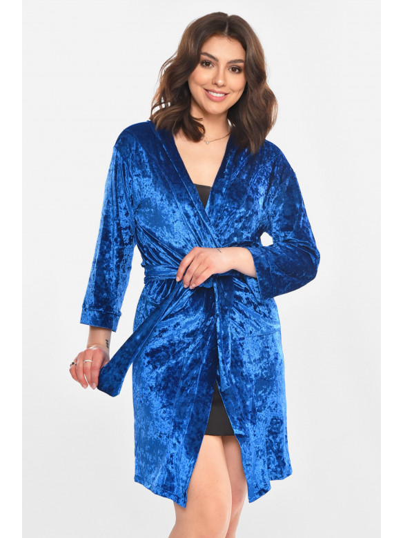 Халат женский велюровый синего цвета М28 212319C