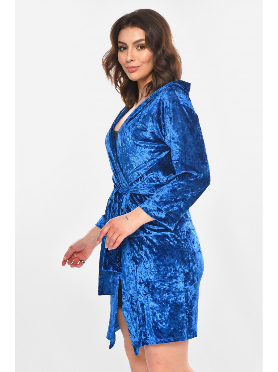 Халат женский велюровый синего цвета М28 212319C