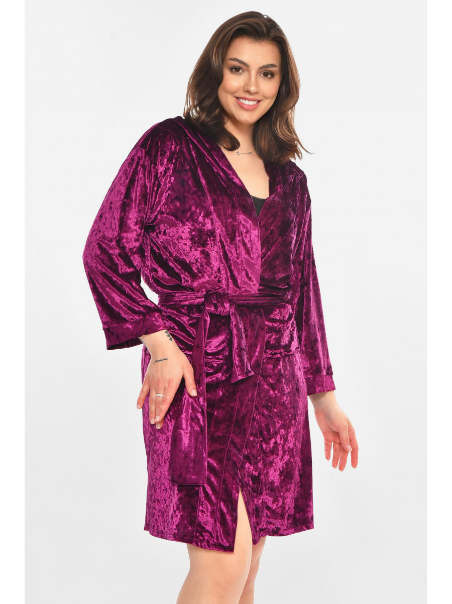Халат женский велюровый фиолетового цвета М28 212321C