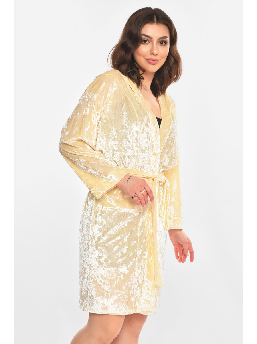 Халат женский велюровый молочного цвета М28 212322C