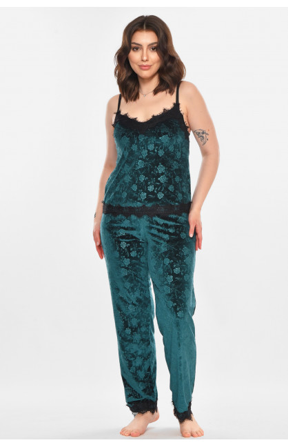 Пижама женская велюровая зеленого цвета 212323C Пижама женская велюровая зеленого цвета 212323C