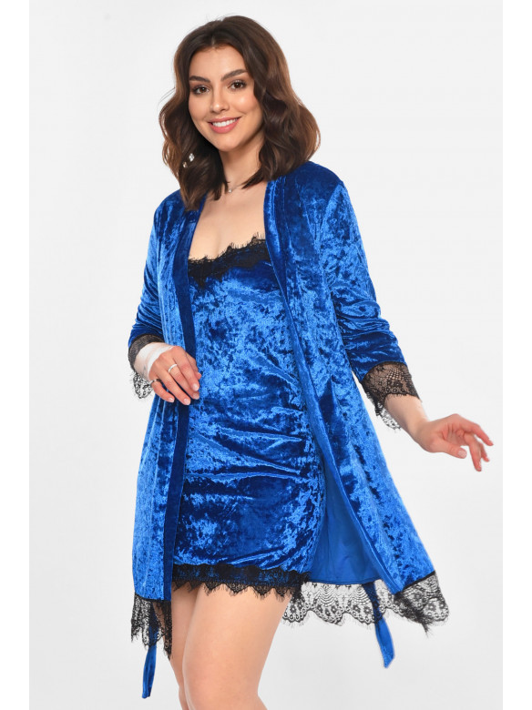 Костюм домашний женский велюровый синего цвета М14 212335C