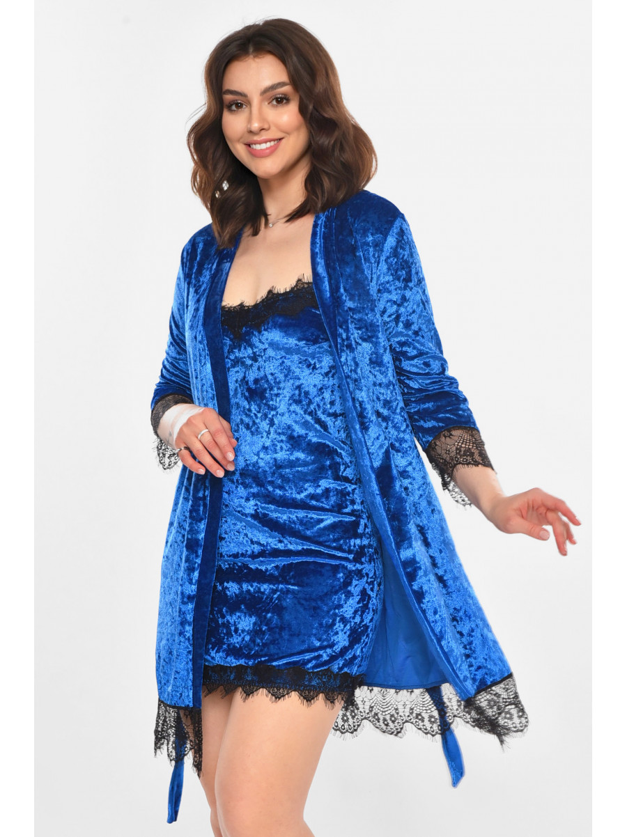 Костюм домашний женский велюровый синего цвета М14 212335C