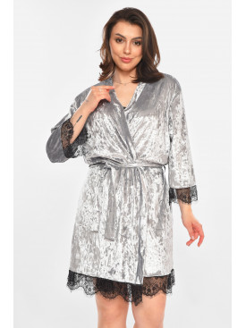 Халат жіночий напівбатальний велюровий сірого кольору 212338C