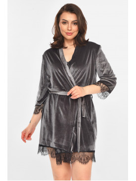 Халат женский велюровый тёмно-серого цвета 212339C