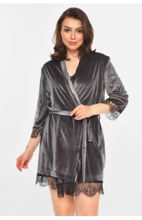 Халат женский велюровый тёмно-серого цвета 212339C