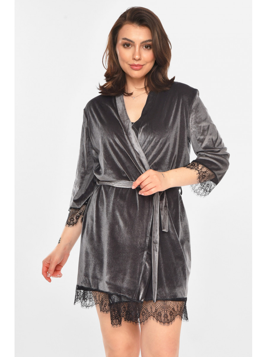 Халат женский велюровый тёмно-серого цвета 212339C