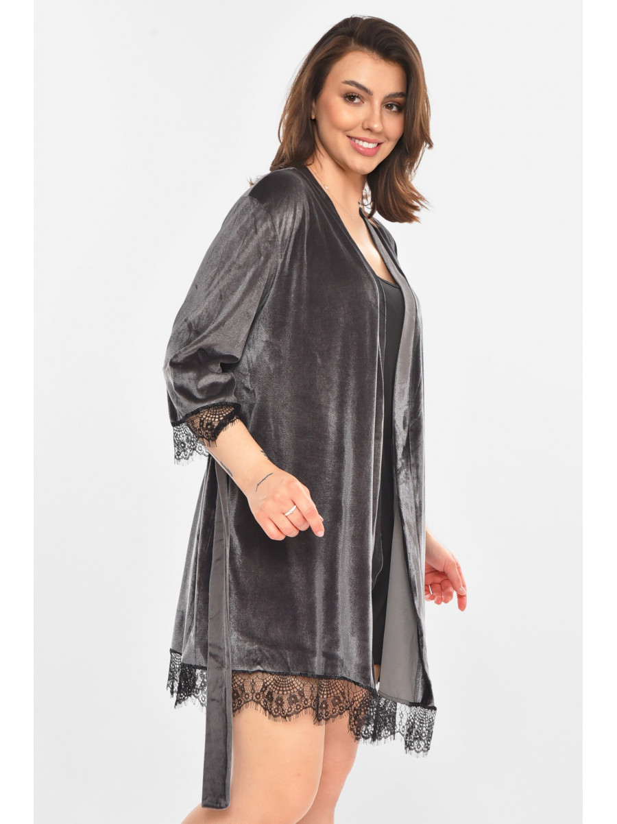 Халат женский велюровый тёмно-серого цвета 212339C