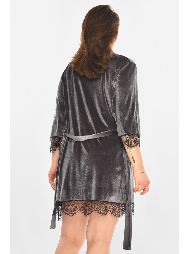 Халат женский велюровый тёмно-серого цвета 212339C