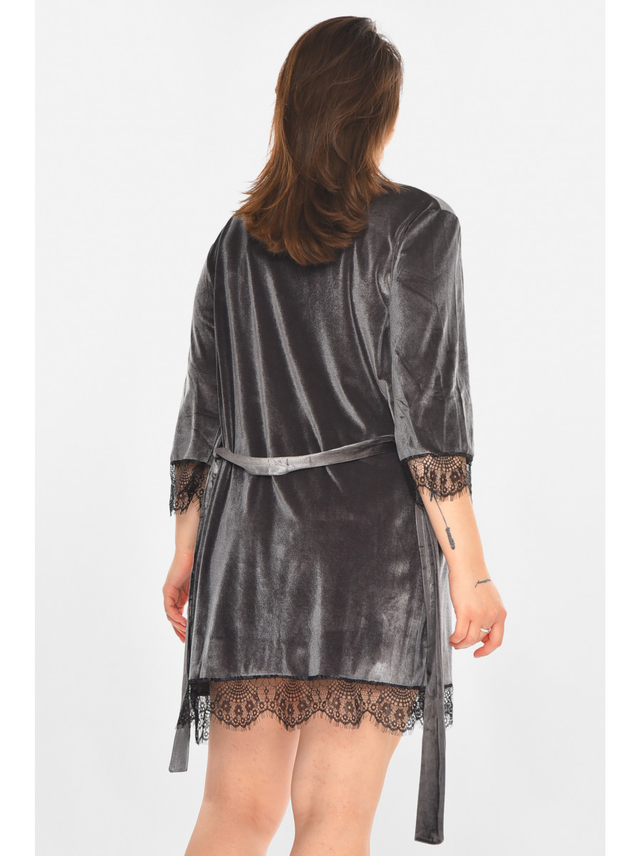 Халат женский велюровый тёмно-серого цвета 212339C