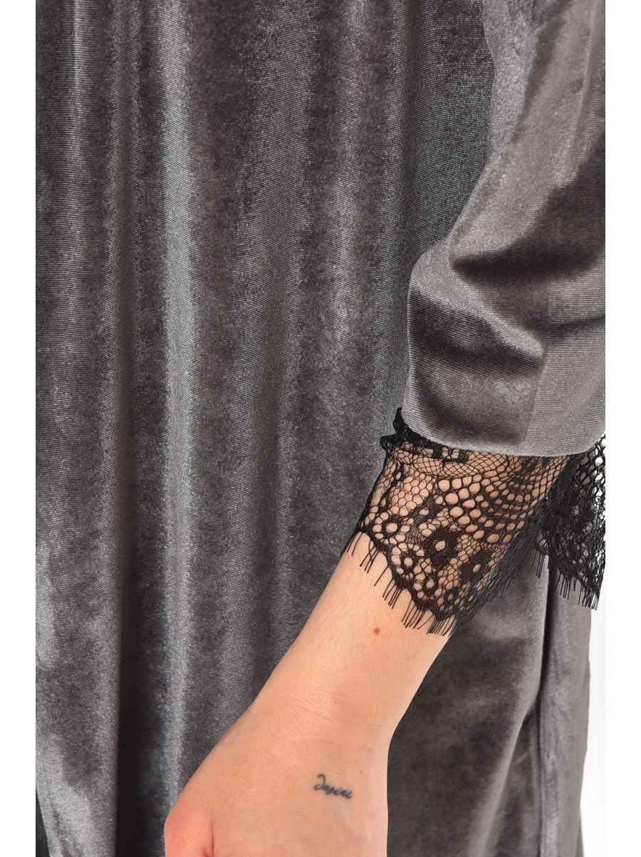 Халат женский велюровый тёмно-серого цвета 212339C