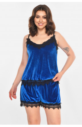 Пижама женская велюровая синего цвета 212340C