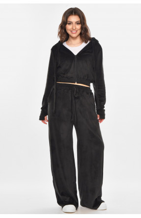 Спортивный костюм женский велюровый черного цвета 367 212346C