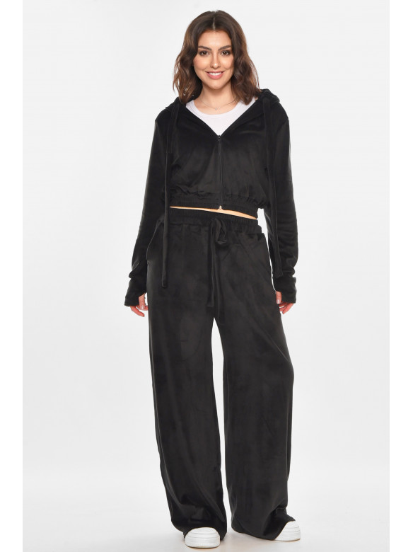 Спортивный костюм женский велюровый черного цвета 367 212346C