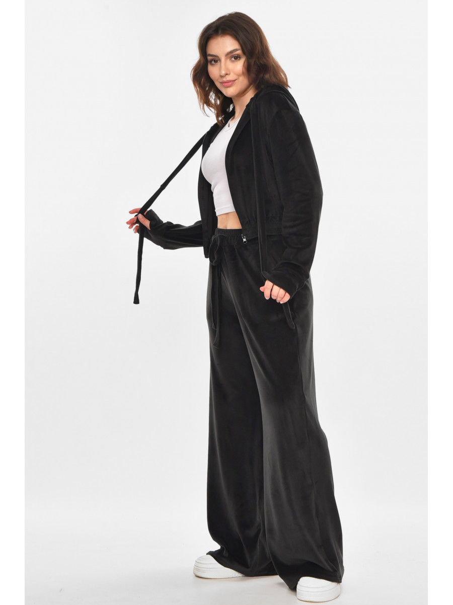 Спортивный костюм женский велюровый черного цвета 367 212346C