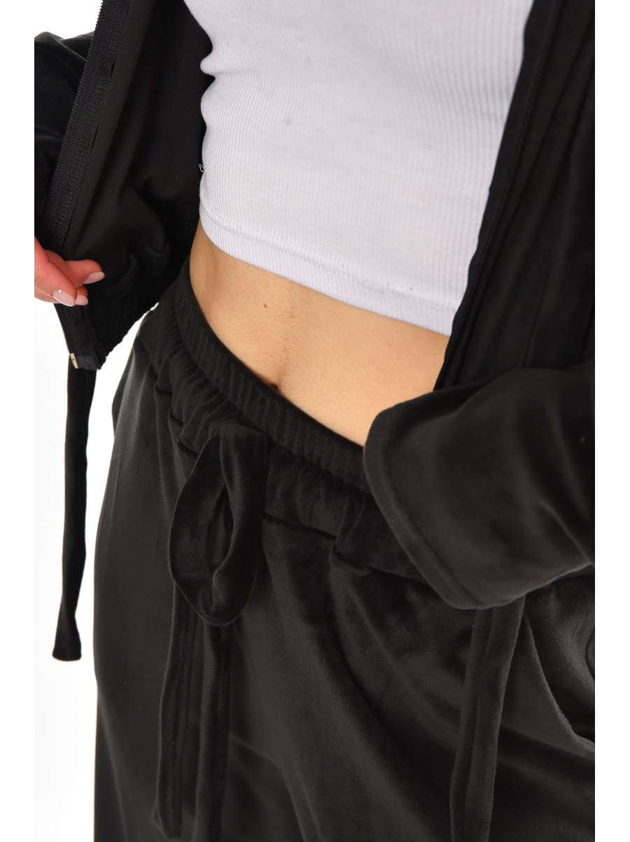 Спортивный костюм женский велюровый черного цвета 367 212346C