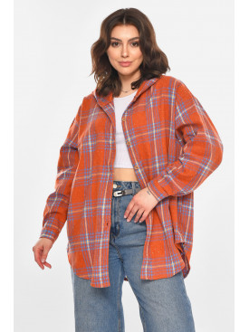 Рубашка женская полубатальная терракотового цвета со стразами 7758 212348C