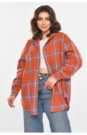 Рубашка женская полубатальная терракотового цвета со стразами 7758 212348C