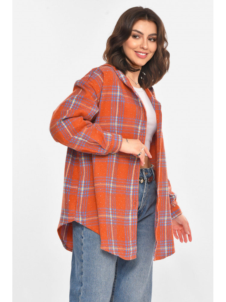 Рубашка женская полубатальная терракотового цвета со стразами 7758 212348C