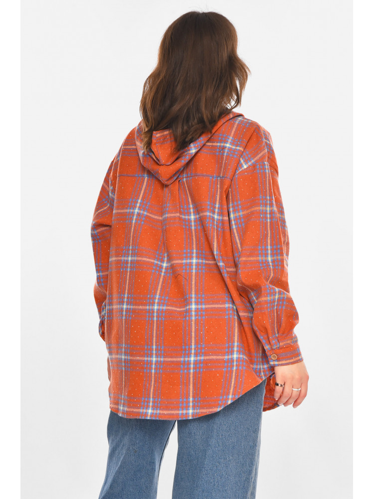 Рубашка женская полубатальная терракотового цвета со стразами 7758 212348C