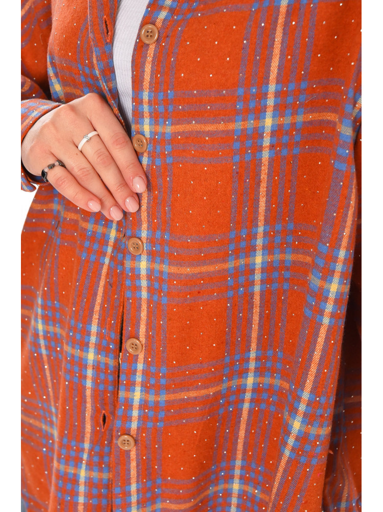 Рубашка женская полубатальная терракотового цвета со стразами 7758 212348C