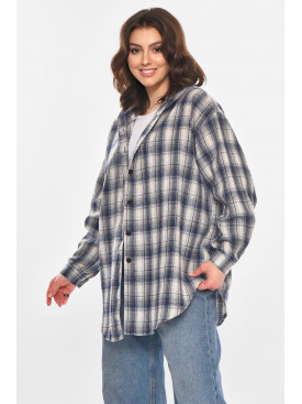 Рубашка женская полубатальная синего цвета со стразами 7758 212349C