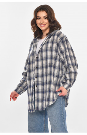 Рубашка женская полубатальная синего цвета со стразами 7758 212349C