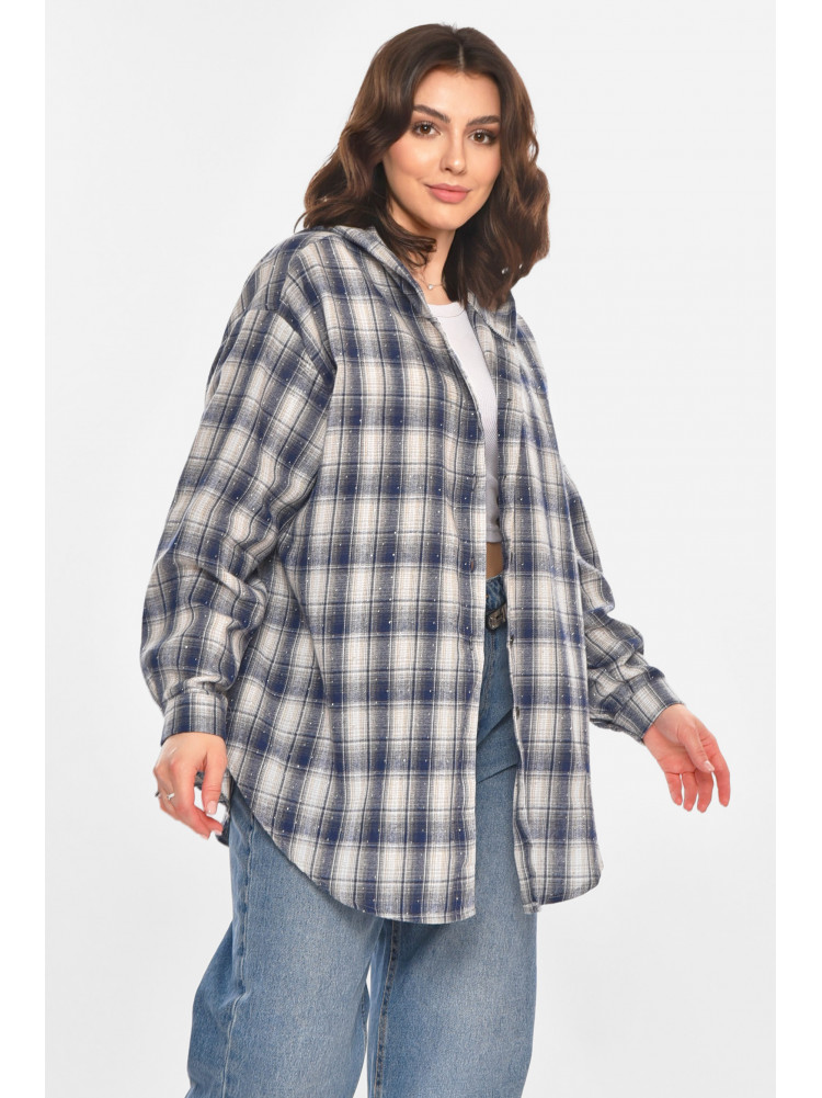 Рубашка женская полубатальная синего цвета со стразами 7758 212349C