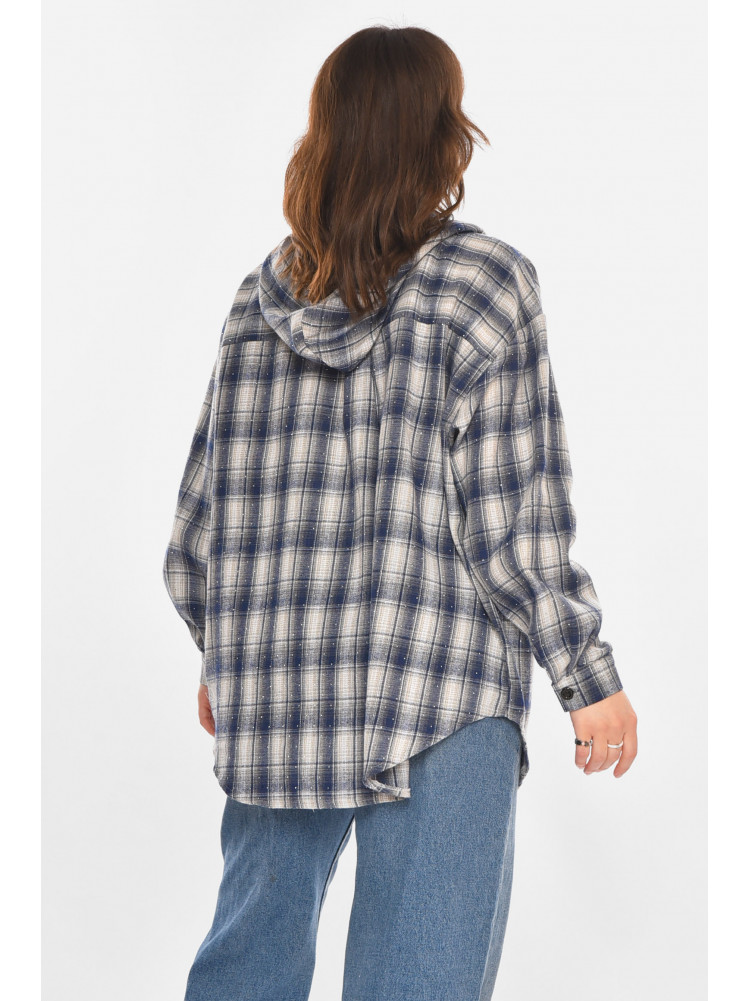 Рубашка женская полубатальная синего цвета со стразами 7758 212349C