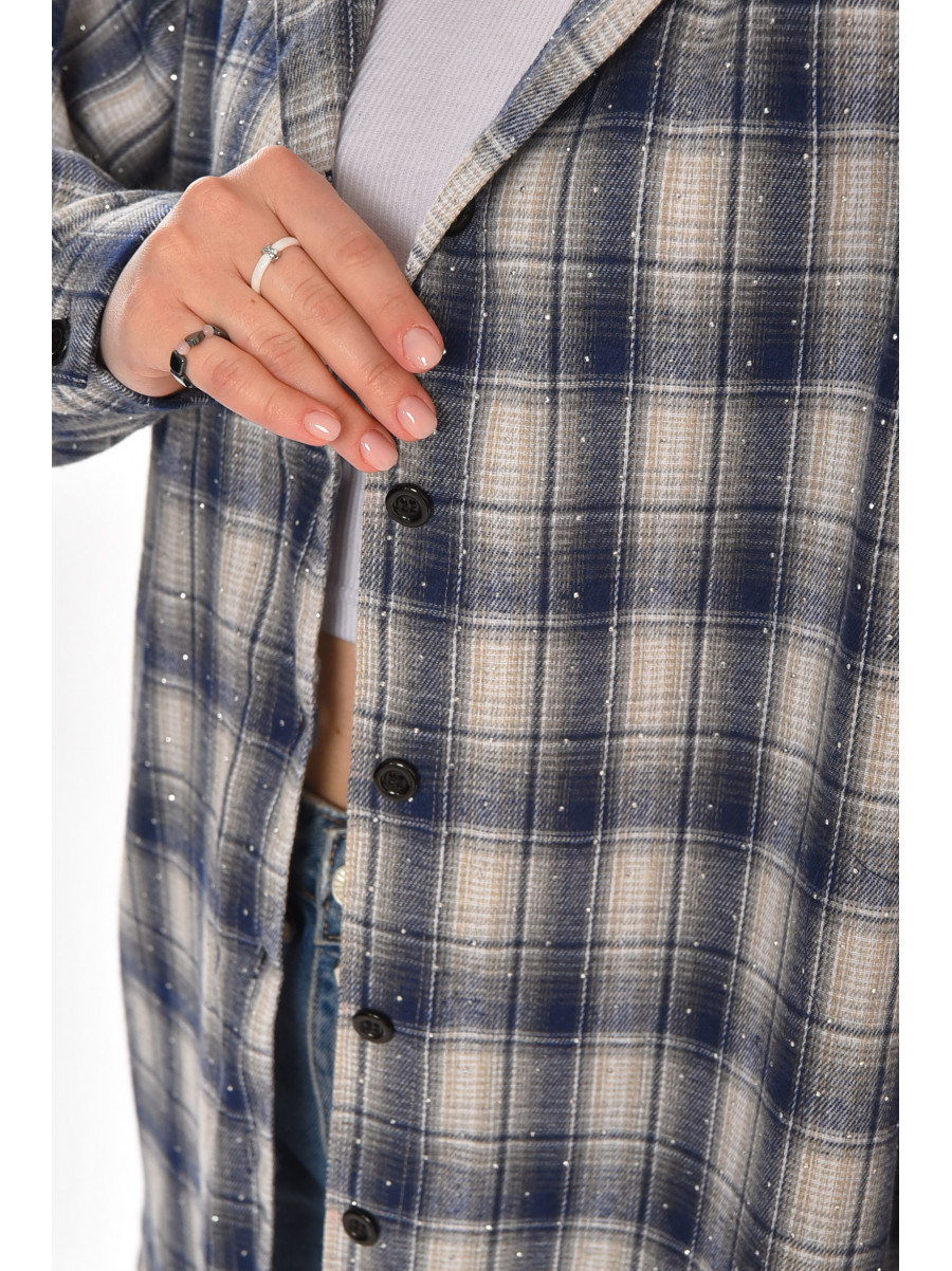 Рубашка женская полубатальная синего цвета со стразами 7758 212349C