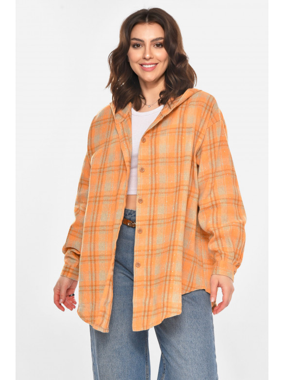 Рубашка женская полубатальная светло-коричневого цвета со стразами 7758 212350C