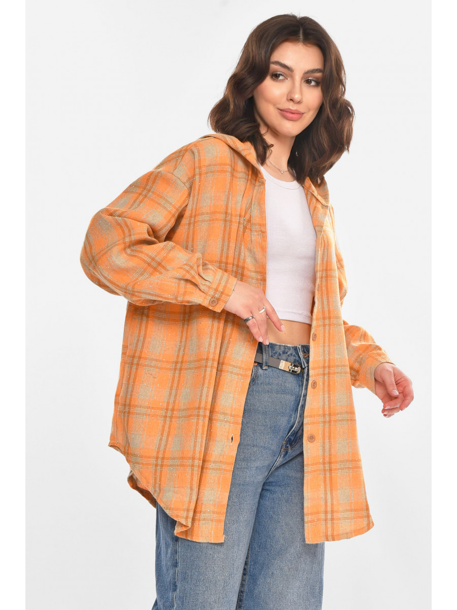 Рубашка женская полубатальная светло-коричневого цвета со стразами 7758 212350C