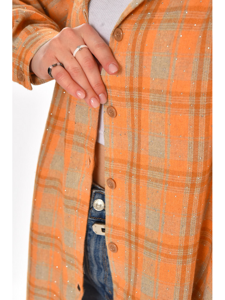 Рубашка женская полубатальная светло-коричневого цвета со стразами 7758 212350C