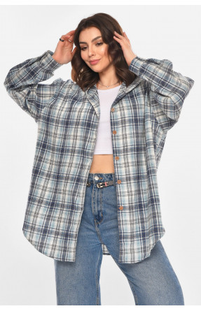 Рубашка женская полубатальная голубого цвета со стразами 7758 212351C