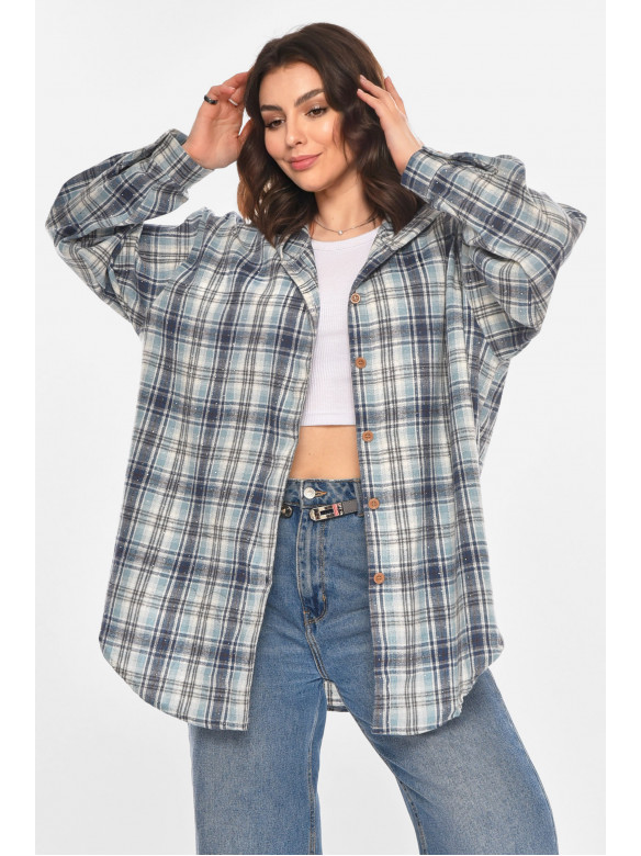 Рубашка женская полубатальная голубого цвета со стразами 7758 212351C