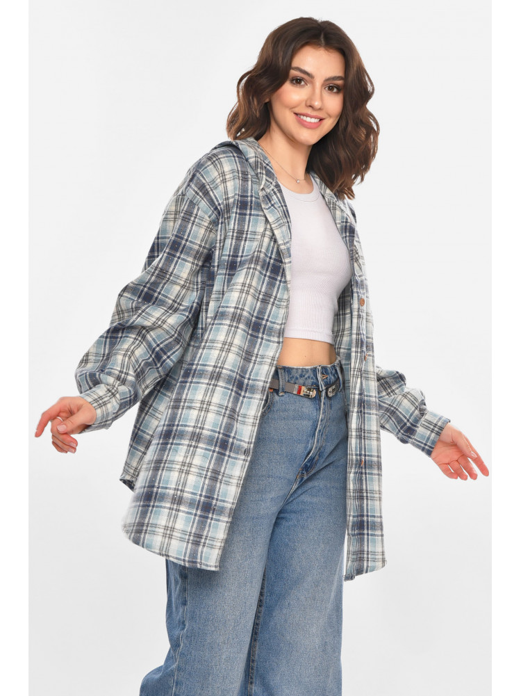 Рубашка женская полубатальная голубого цвета со стразами 7758 212351C