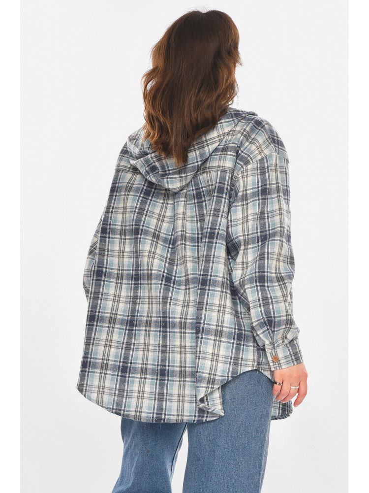 Рубашка женская полубатальная голубого цвета со стразами 7758 212351C