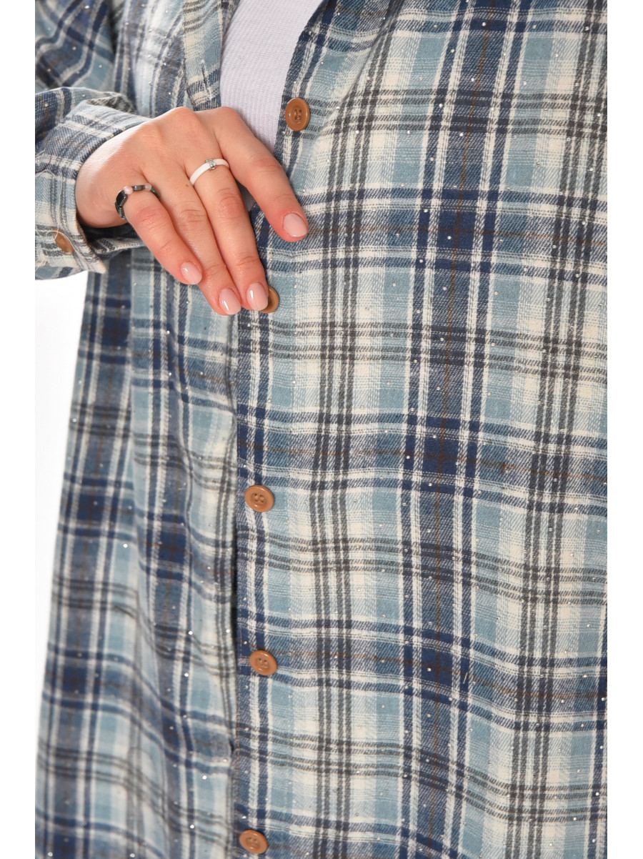 Рубашка женская полубатальная голубого цвета со стразами 7758 212351C