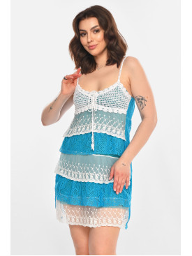 Сарафан жіночий бірюзового кольору з принтом 081 212357C