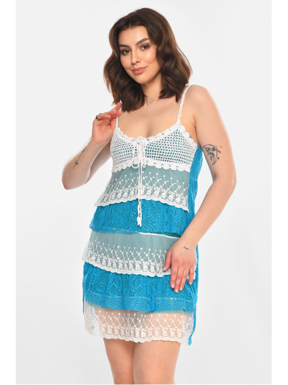 Сарафан женский бирюзового цвета с принтом 081 212357C