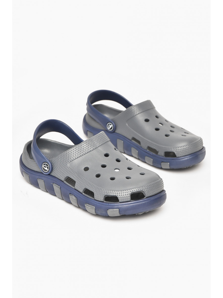 Кроксы женские серого цвета с синей вставкой 3021-177 212374C