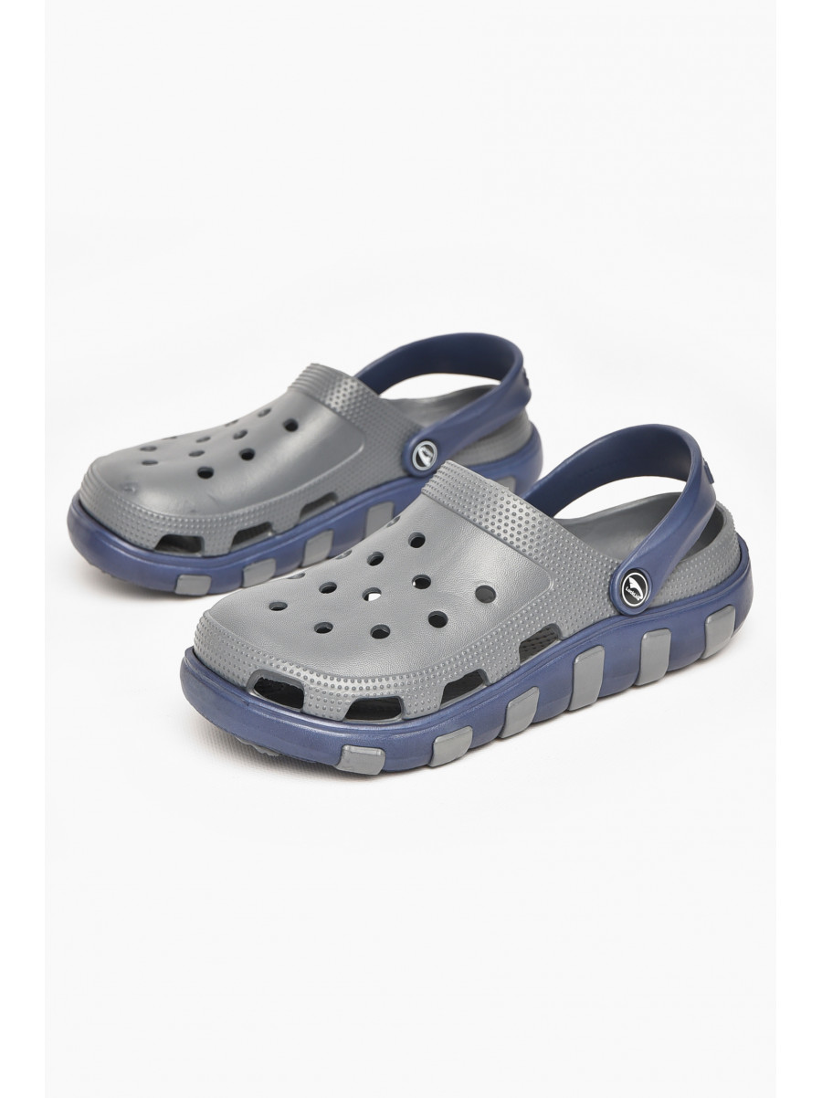 Кроксы женские серого цвета с синей вставкой 3021-177 212374C