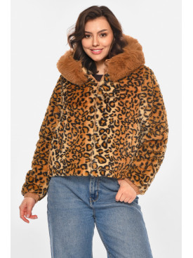 Шубка жіноча демісезонна коричневого кольору з принтом 11768 212385C